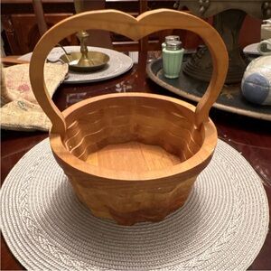 Vintage Handcrafted Wooden Basket with Heart Handle